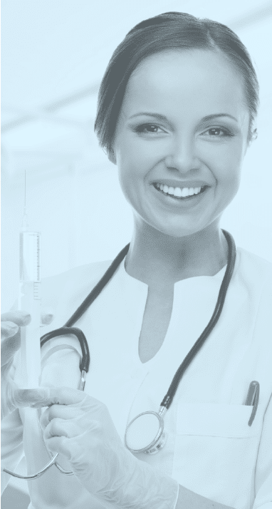 Female practitioner smiling with blue filter